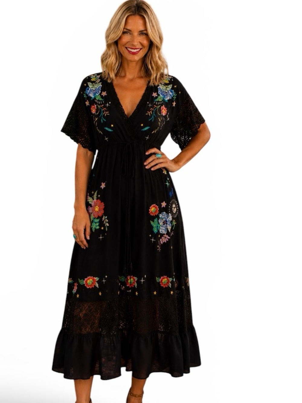 Johnny Was Amapola Celestial-embroidered
Silk Maxi Dress NWT RARE